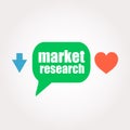 Text market research. Business concept . Speech clouds stickers, arrow and heart