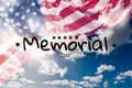 Text Memorial Day and Honor on flowing American flag background. Concept of Memorial day or Veteran's day in America.