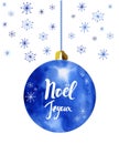 Text Merry Christmas design on new year Christmas ball. lettering in French Christmas - Noel