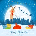 Reindeer on Winter Background with Gifts and Christmas Lights Royalty Free Stock Photo