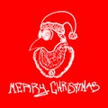 Text Merry Christmas and Plague Doctor`s head wearing a Santa Claus hat. Sketch, doodle, scribble. Royalty Free Stock Photo