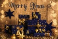 Text Merry Xmas, Blue Christmas Gifts, Wooden Winter Decor