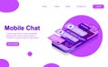 Text message isometric, mobile chat dialog, messenger concept, mobile phone keyboard, chatbot, support online, feedback