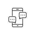 Text Message on Mobile Phone Line Icon. Smart Phone Mail Online Chat Speech Bubble Linear Pictogram. Smartphone Screen Royalty Free Stock Photo