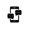 Text Message on Mobile Phone Silhouette Icon. Smart Phone Mail Online Chat Speech Bubble Pictogram. Smartphone Screen Royalty Free Stock Photo