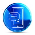 Text message phone icon glassy vibrant sky blue round button illustration Royalty Free Stock Photo