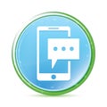 Text message phone icon natural aqua cyan blue round button