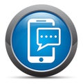 Text message phone icon premium blue round button vector illustration Royalty Free Stock Photo