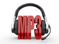 Text MP3 and handphones. 3d Royalty Free Stock Photo