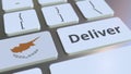 Deliver text and flag of Cyprus on the computer keyboard. Logistics related 3D rendering