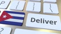 Deliver text and flag of Cuba on the computer keyboard. Logistics related 3D rendering