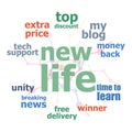 Text New life. Social concept. Word cloud collage. Background with lines and circles. New life Royalty Free Stock Photo