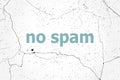 Text No spam. Security concept . Painted blue word on white vintage old background