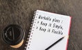 Text on notepad with background of cup of coffee and a pen Royalty Free Stock Photo