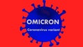 Text Omicron Coronavirus Variant. White captions on a blue background