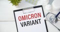 Text Omicron variant written on paper board. Newest deadly corona virus