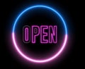 Text of `OPEN` with neon light loop animation. Abstract creative object Royalty Free Stock Photo