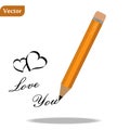 Text in pencil on paper I love you. Declaration of love on paper. Text on paper. love you. Vector illustration