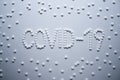 Text phrase Covid-19 sign concept made from white tablets