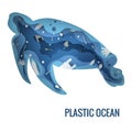 Text - plastic ocean. Plastic trash planet pollution concept vector illustration. Turtle marine mammal outline filled with plastic Royalty Free Stock Photo