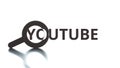 YOUTUBE text pops up from the loupe icon. Editorial conceptal clip