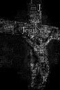 Text portrait of Crucifix with suffering Jesus Christ