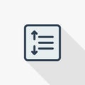 Text position edit, alignment, interval thin line flat color icon. Linear vector symbol. Colorful long shadow design.