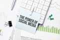 text THE POWER OF SOCIAL MEDIA Written words on paper notebook . workplace. Business concept Royalty Free Stock Photo