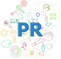 Text Pr. Public Relations. Advertising concept . Simple infographics thin line icons set