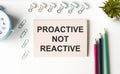 Text Proactive not reactive on white paper book