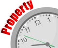 Text Property. Protection concept . Color word and modern clock on white