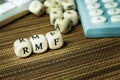 Text RMF on wooden cube for business content