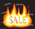 The text sale on fire