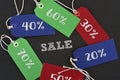 Text sale and labels with different percentages Royalty Free Stock Photo