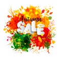 Text Sale in paper style on multicolor blots background with black calligraphic autumn text.