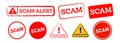 text scam red stamp label sticker sign for warning careful beware fraud crime risk Royalty Free Stock Photo