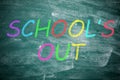 Text SCHOOL`S OUT written on chalkboard