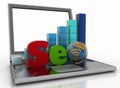 text 'SEO' and diagram on a computer Royalty Free Stock Photo