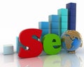 Text 'SEO', with globe instead of letter o on a background a diagram Royalty Free Stock Photo