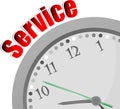 Text Service. Business concept . Color word and modern clock on white