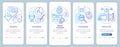 Text services blue onboarding mobile app page screen vector template. Translation, proofreading. Walkthrough website