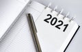 Text 2021 on the short note texture background with pen Royalty Free Stock Photo