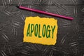 Text showing inspiration Apology. Internet Concept a written or spoken expression of one s is regret remorse or sorrow Royalty Free Stock Photo