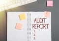 Text showing inspiration Audit Report. Conceptual photo An appraisal of complete financial status of a business Assets Royalty Free Stock Photo
