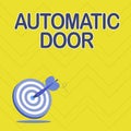 Text caption presenting Automatic Door. Word for opens automatically when sensing the approach of a person Presenting
