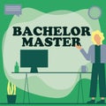 Text showing inspiration Bachelor Master. Word for An advanced degree completed after bachelor s is degree Woman