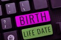 Sign displaying Birth Life Date. Business showcase Day a baby is going to be born Maternity Pregnancy Give life