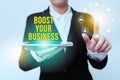 Inspiration showing sign Boost Your Business. Word for Suitable for web Landing page, web page design to increase profit