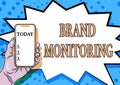 Text showing inspiration Brand Monitoring. Conceptual photo process to proactively monitor the brand reputation