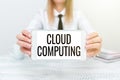 Text showing inspiration Cloud Computing. Business idea use a network of remote servers hosted on the Internet App Royalty Free Stock Photo